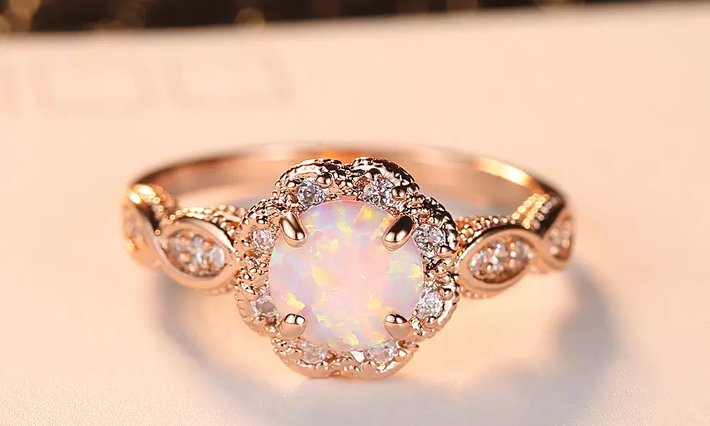 Leo Rosi Rose Gold Color Cubic Zirconia Flower Wedding Engagement Rings - Primary Image
