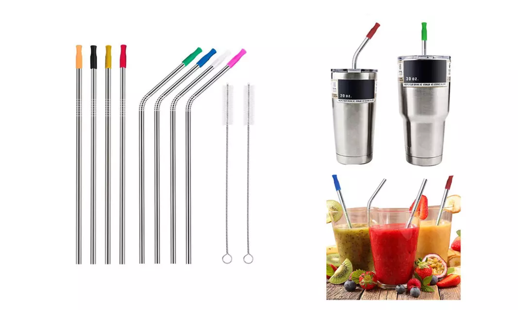 10.5 inch Long Reusable Stainless Steel Drinking Straws Brushes Kit