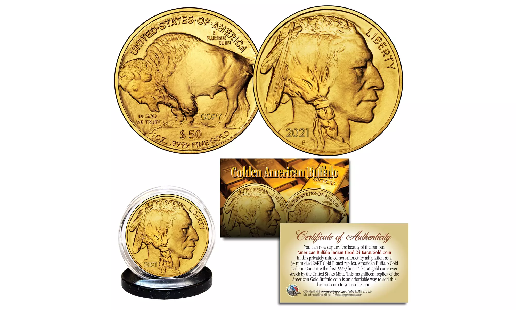 24K Gold Plated 2021 American Gold Buffalo Tribute Coin - Buy 1, Get 3 - Primary Image
