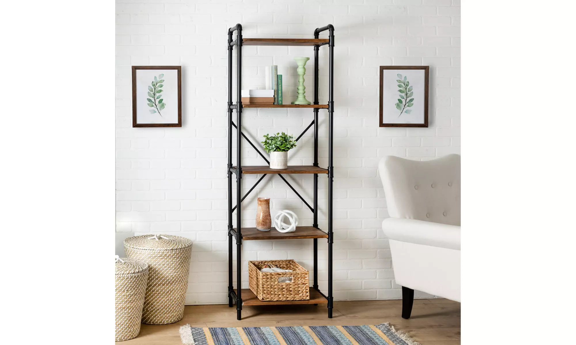 Wendral Natural & Black Bookshelf (5-Tier, 16