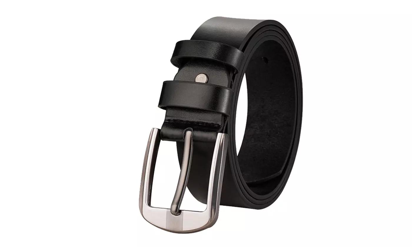 Men's Genuine Full Grain Leather Belt Casual Pin Buckle Brown Black - Primary Image