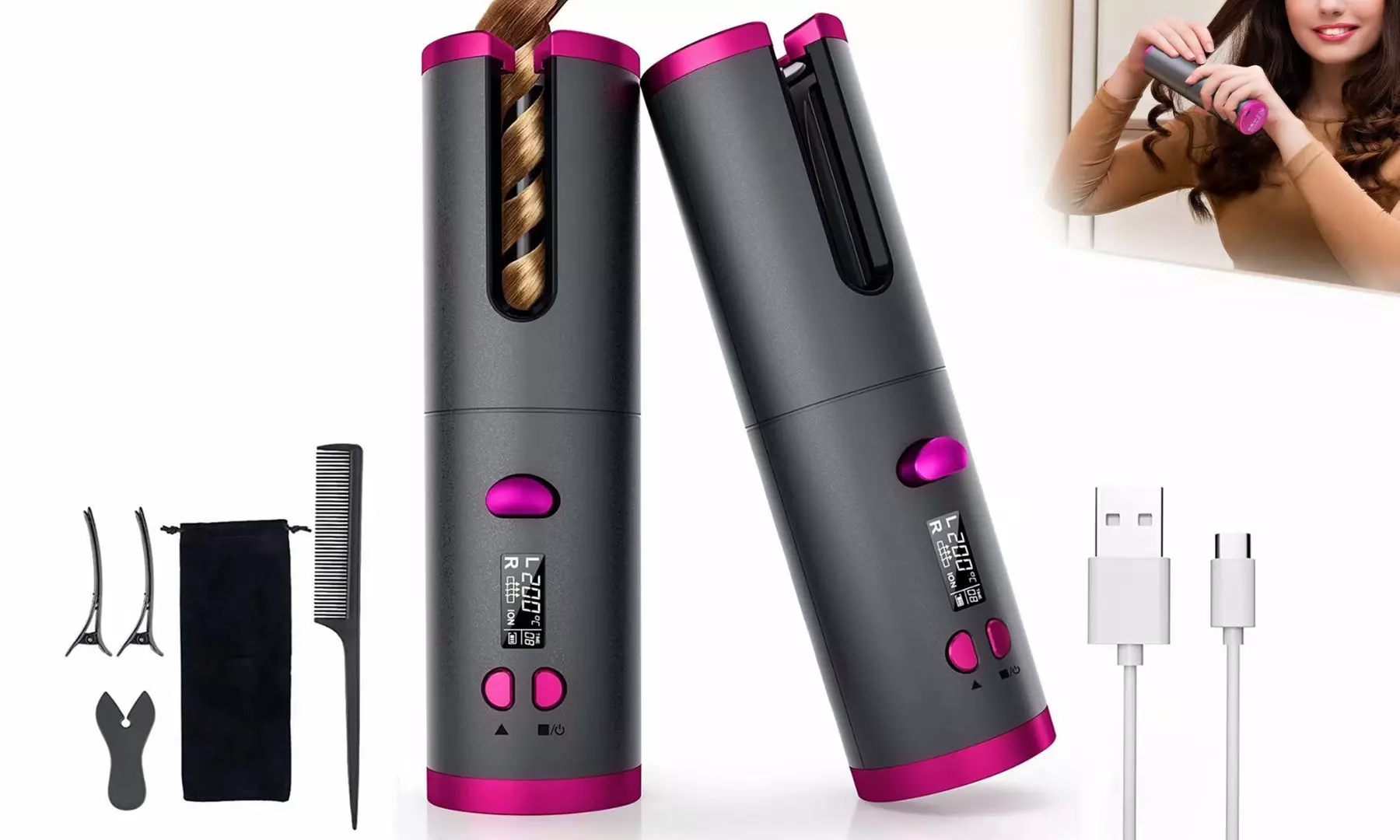 Auto Hair Curler Automatic Curling Iron with LCD Fast Heating for Hair Styling - Primary Image