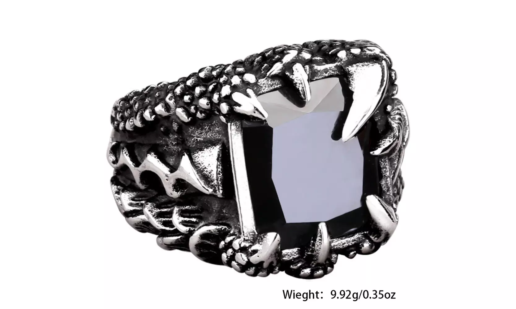 US 2 Pack Mens Stainless Steel Biker Black Onyx Dragon Claw Ring For Men