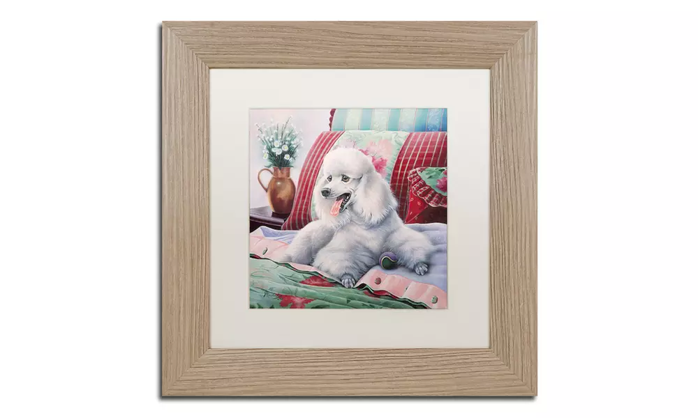 Jenny Newland 'White Poodle' Matted Birch Framed Art - Primary Image