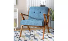 (76 x 85 x 82.5cm) Solid Wood Retro Single Sofa Chair Suede Denim Blue/Brown - Primary Image