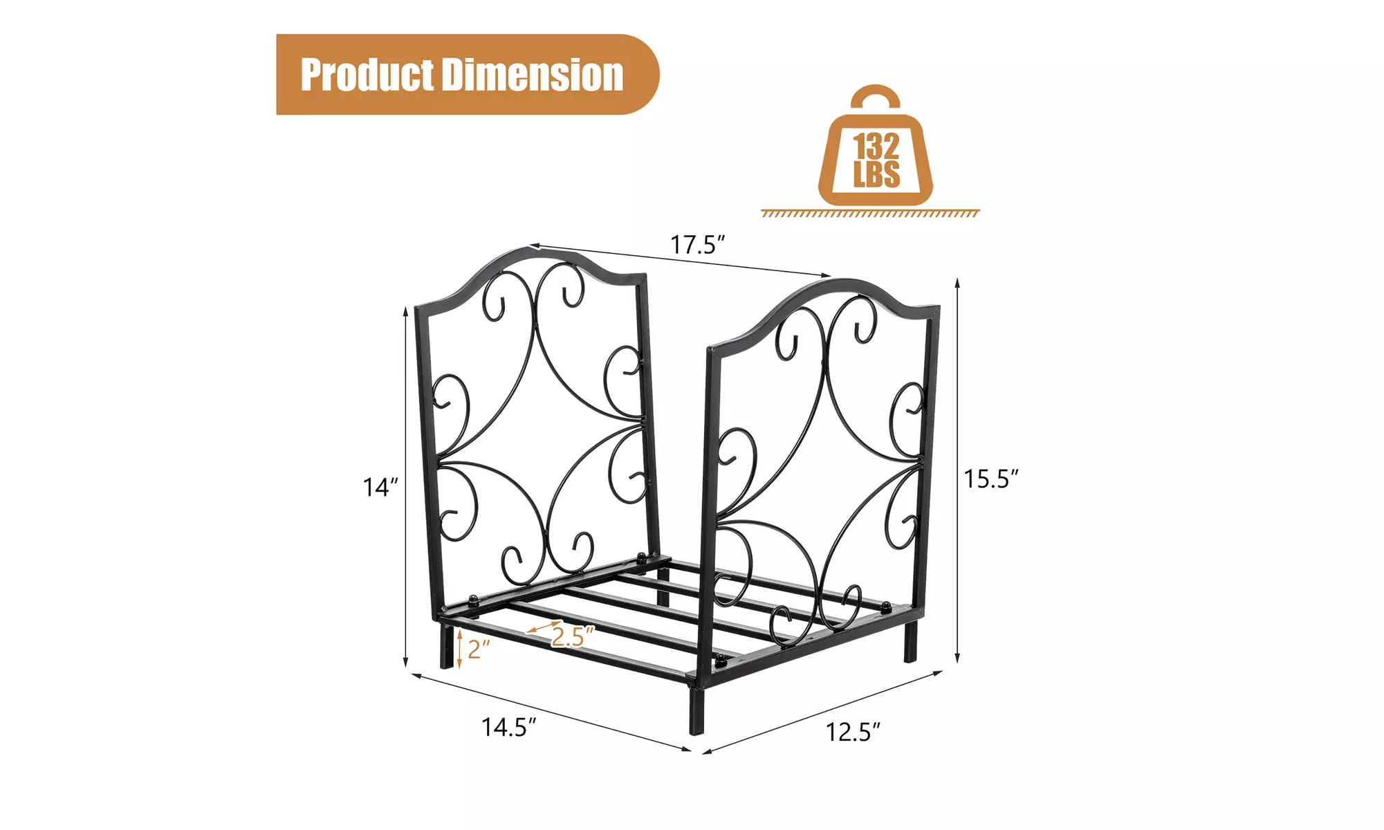 Costway 17'' Firewood Rack Decorative Steel Firewood Storage 