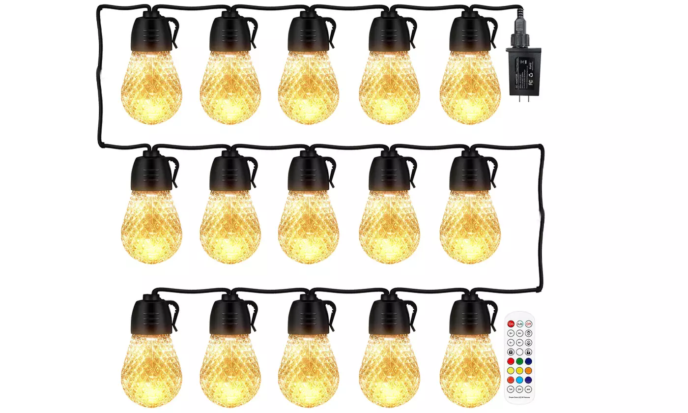 iMounTEK 52.5FT RGB Outdoor String Lights 15-LED Color Changing w/ Remote & App