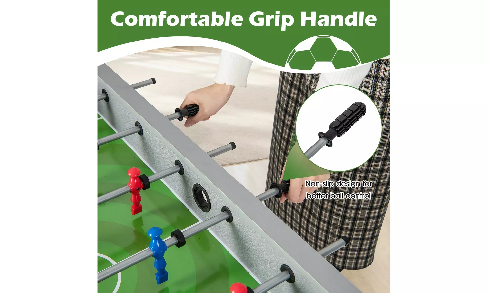 Foosball Table Game Set w/ 2 Footballs Smooth Handle 18 Realistic Players