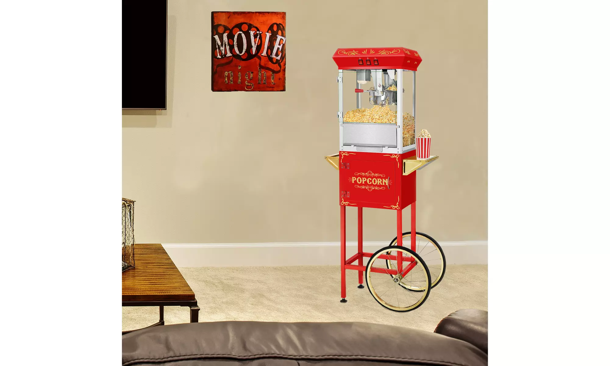 Superior Popcorn Red Movie Night Popcorn Popper Machine Cart, 8 Ounce - Primary Image
