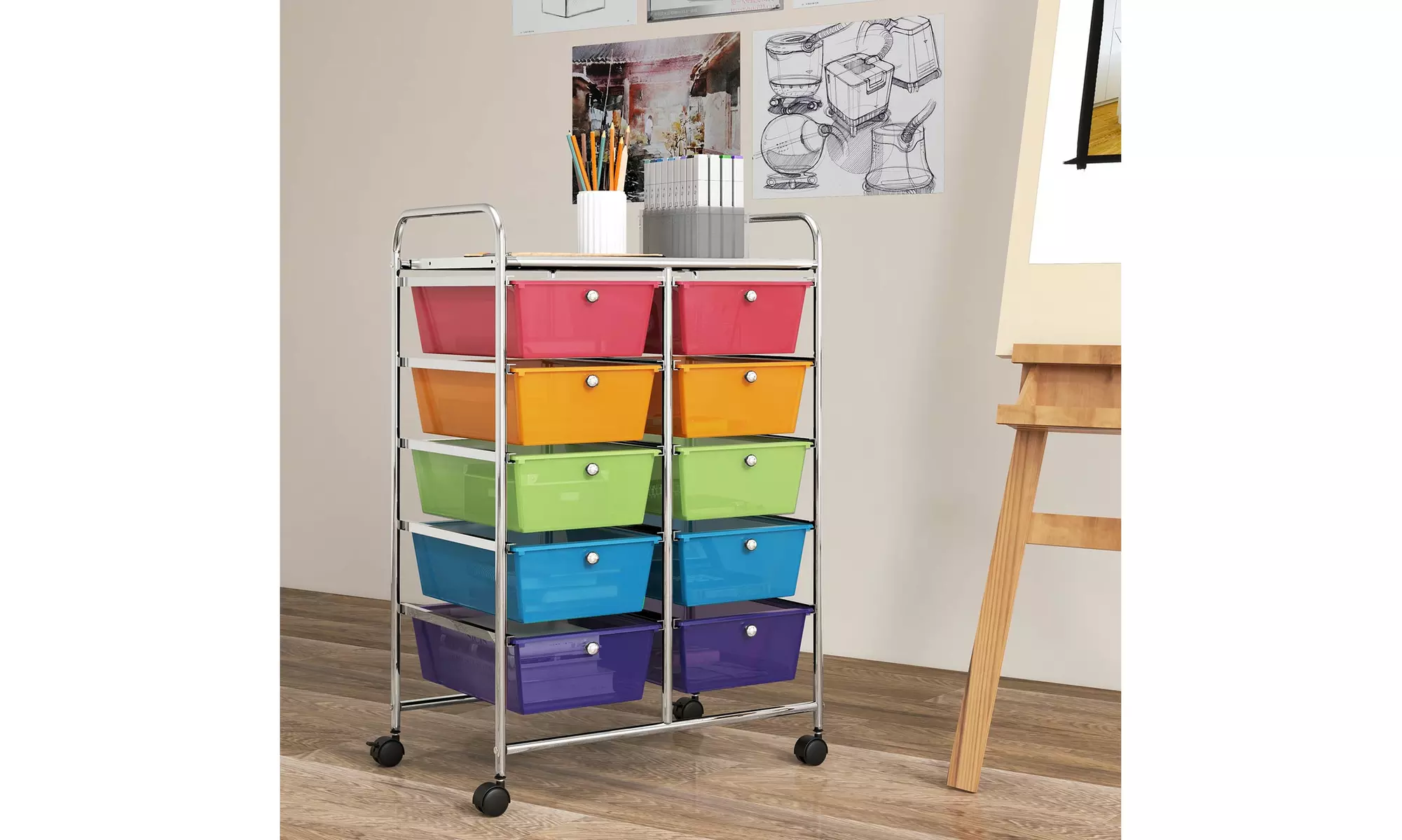 Costway 10-Drawer Storage Cart Utility Rolling Kitchen  Trolley Organizer