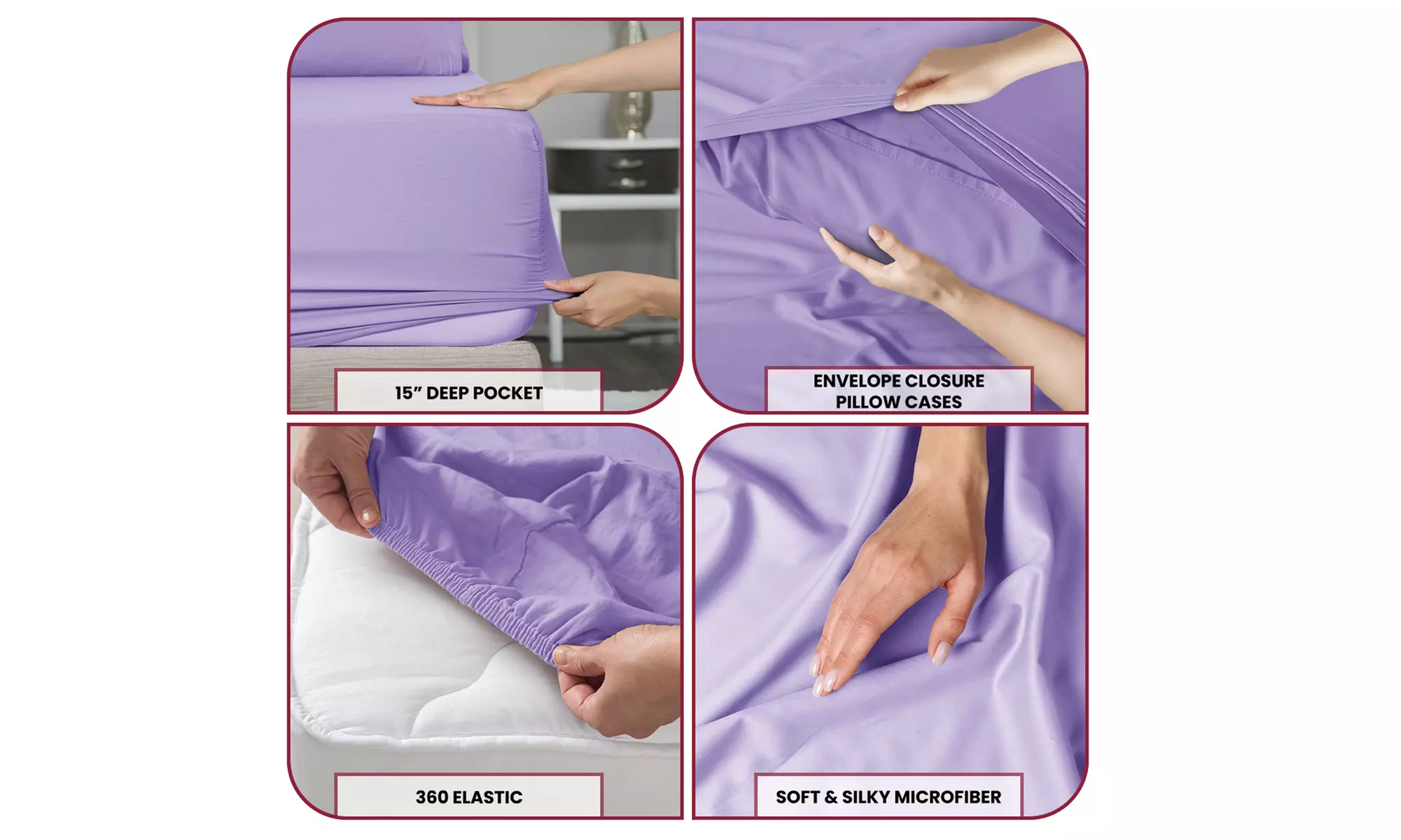 Lux Decor 4Pc Deep Pocket Sheet Set With Embroidered Pillowcases & Giftable Bag