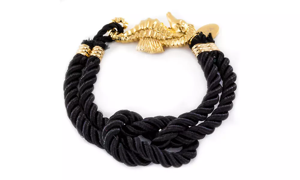 Gold Plated Stainless Steel Seahorse Clasp Knotted Nautical Bracelet - Second Medium