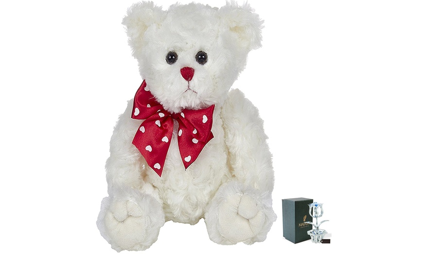 Image 1: Bearington  11" Plush Stuffed Animal Teddy Bear  White   Chrome Plated Tulip