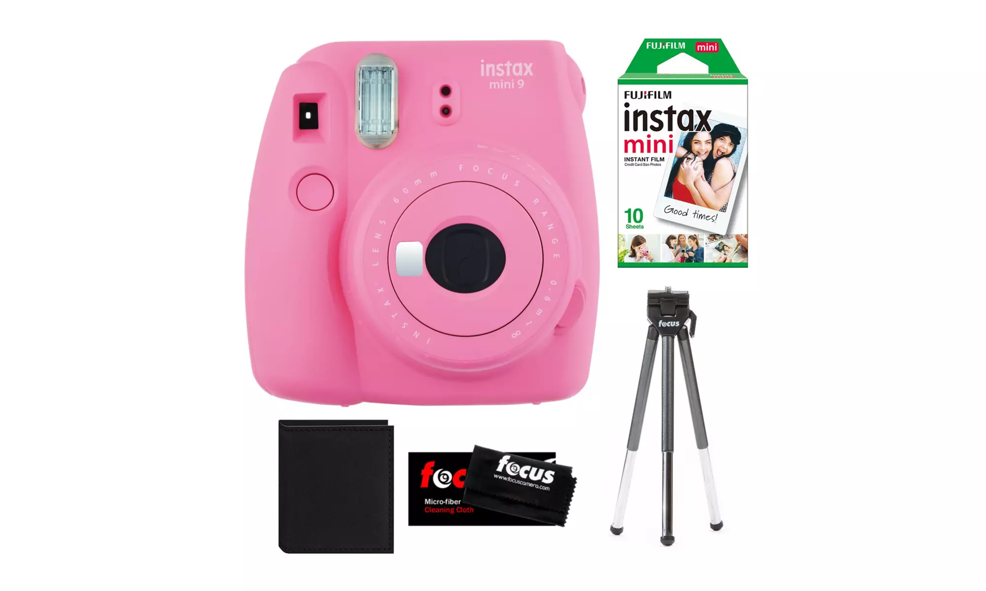 Fujifilm Instax Mini 9 (Flamingo Pink) w/Macaron Film , Photo Album & Tripod Kit - Primary Image