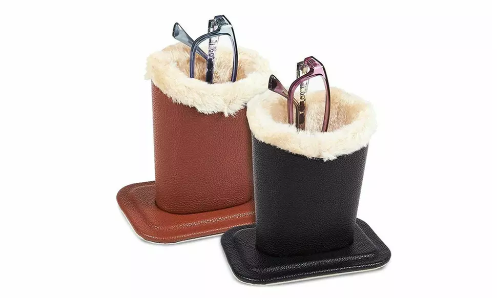 Pack of 2 Eyeglass Holder Stands with Soft Plush Lining for Desk Black Brown - Primary Image