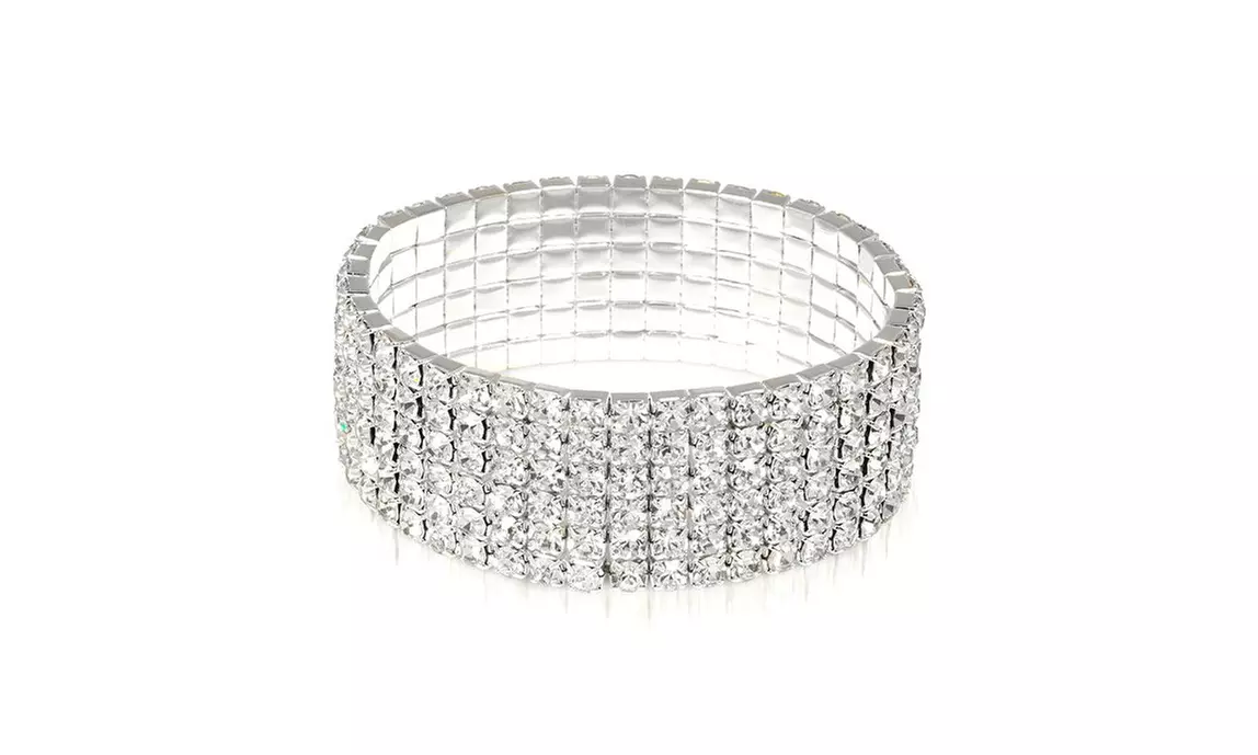 1 to 5 Row Crystal Stretch Tennis Bracelets Made With Crystals From Swarovski  - Primary Image
