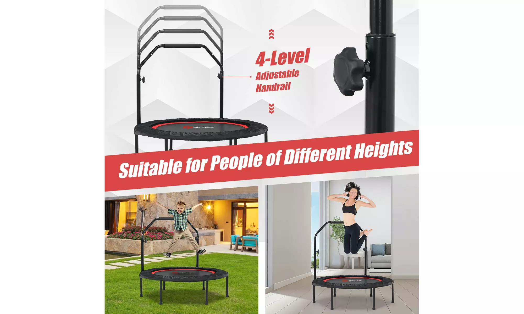 40" Foldable Trampoline Fitness Rebounder w/ Resistance Bands Adjustable Home