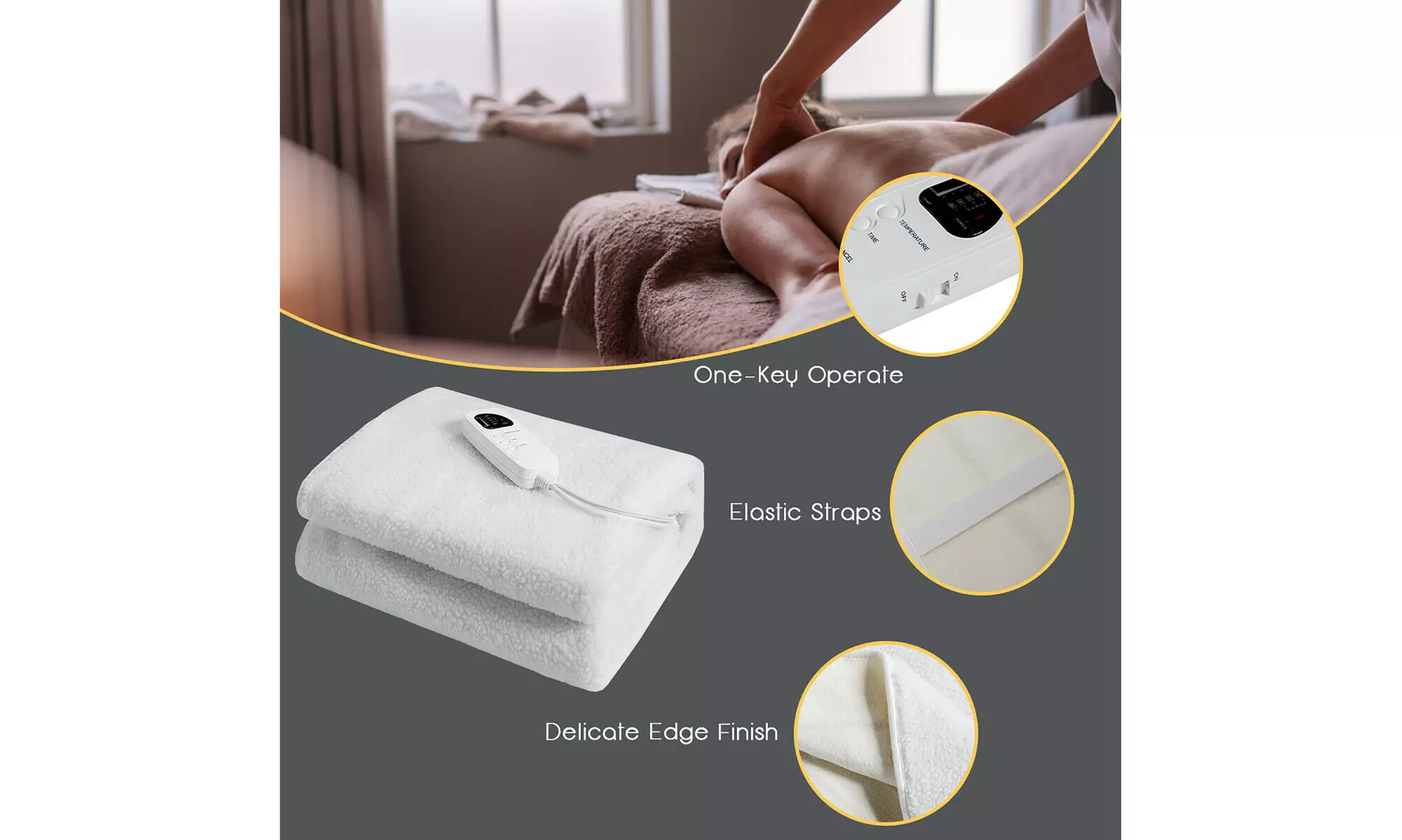 Costway Massage Table Bed Warmer Heating Pad w/5 Heat Settings & Digital Timer - Second Medium