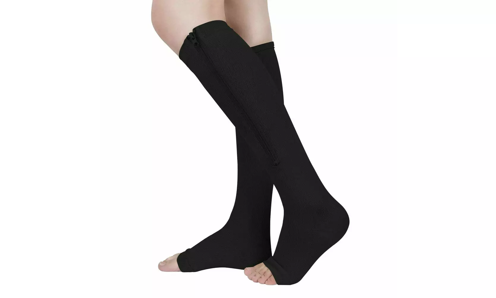 US 3 Pair Zipper Pressure Compression Sock Pain Relief Toeless Calf Leg Stocking