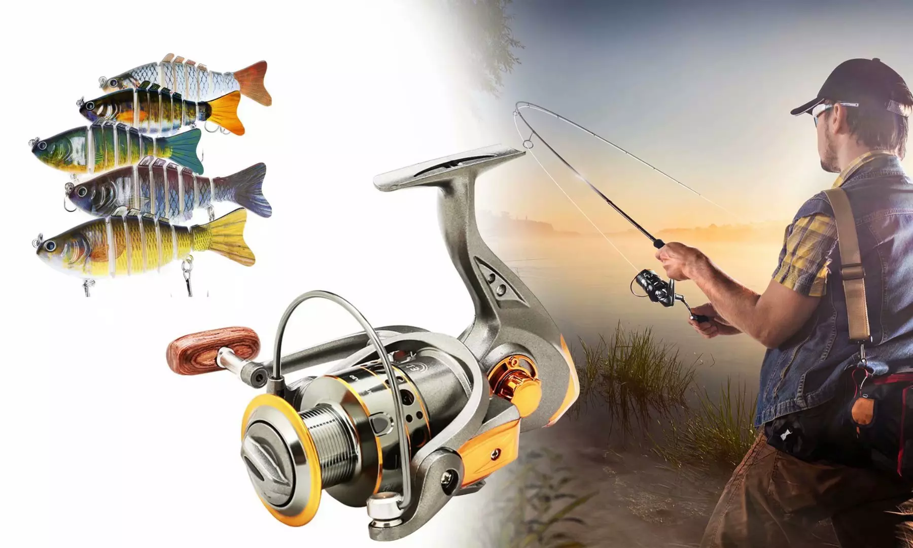Spinning Fishing Reels 6BB Lightweight Smooth Powerful Reels & 5 PCS Fish Lures - Primary Image