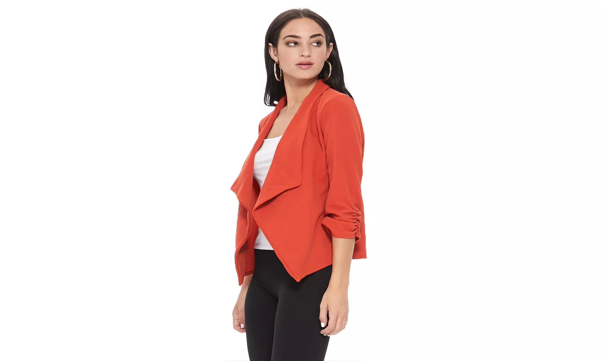 MOA Collection Solid Draped Open Front 3/4 Sleeve Jacket