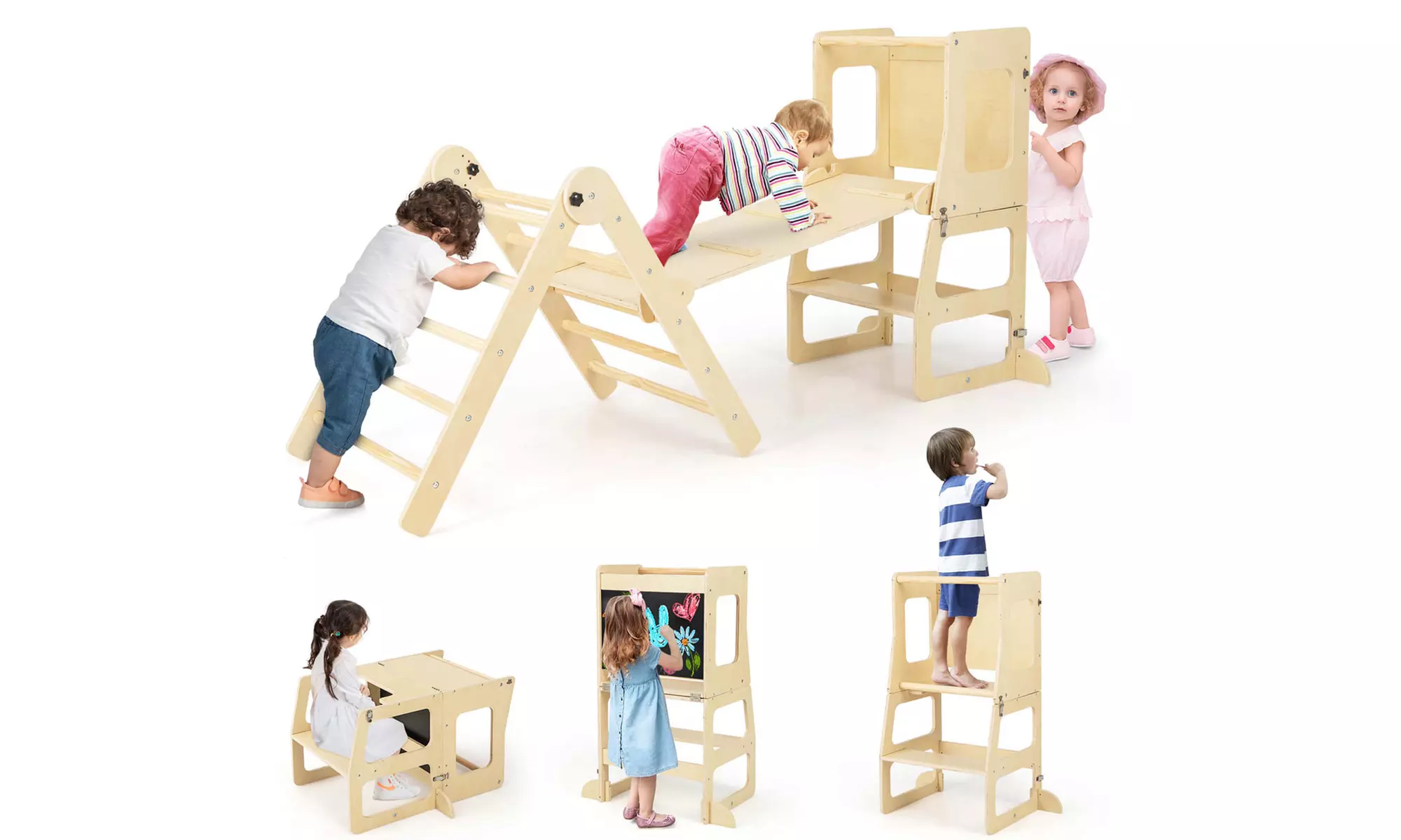 7-in-1 Toddler Climbing Toy Set w/ Reversible Ramp Convertible Step Stool