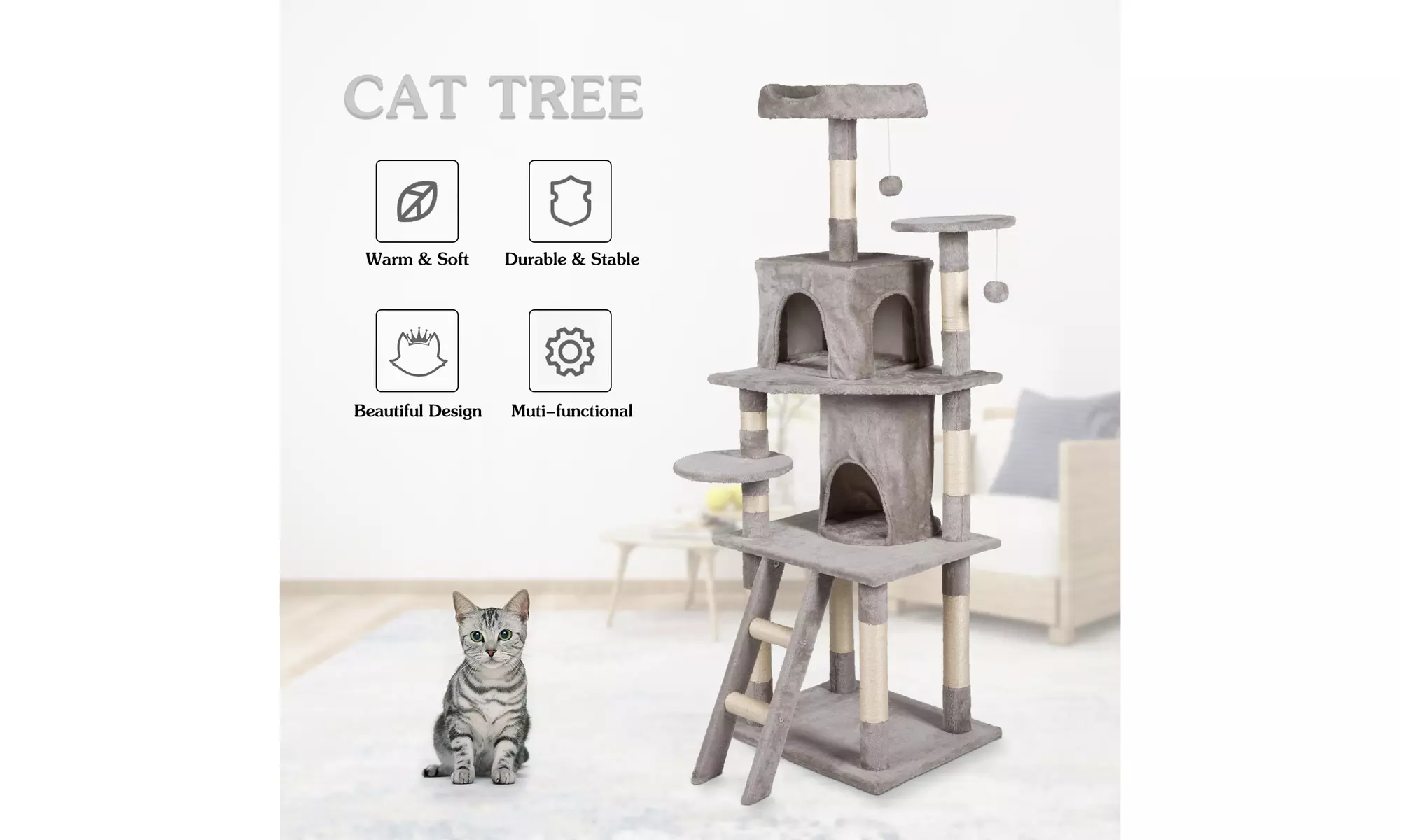 Kinpaw Cat Tree Condo Kitten House Furniture Cat Tower with Catnip Play Ball - Primary Image