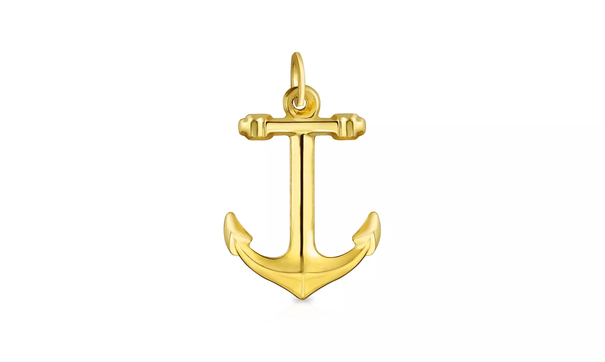 14K REAL Gold Nautical Boat Anchor Pendant Necklace Men Gold Chain - Primary Image