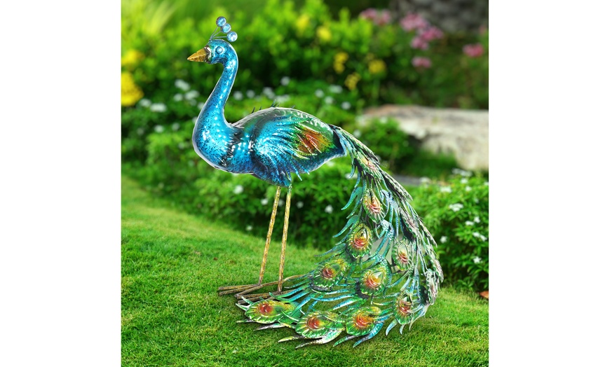 Exhart Hand Painted Majestic Metal Standing Peacock Garden Statue | Groupon