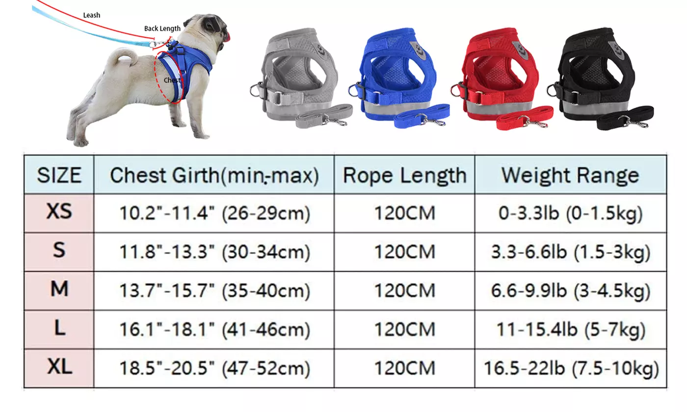 Two Pieces Pet Dog Puppy No-Pull Reflective Harness with Leash