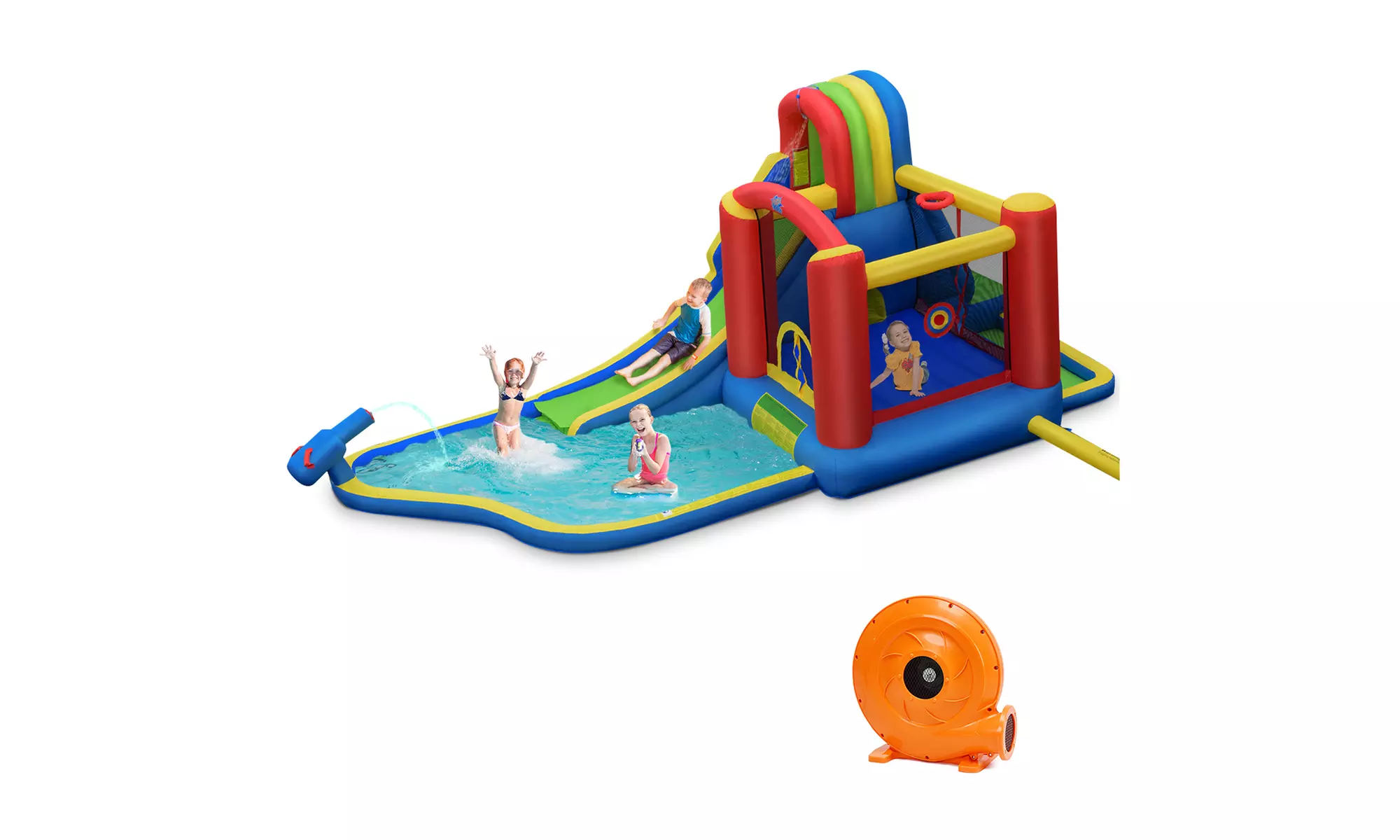 Inflatable Kid Bounce House Slide Climbing Splash Pool Jumping Castle w/ Blower - Primary Image
