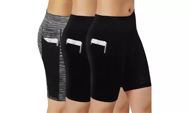 3 Pack Women's High Waist Bicycle Shorts with pockets (Plus size Avaialble) - Second Medium
