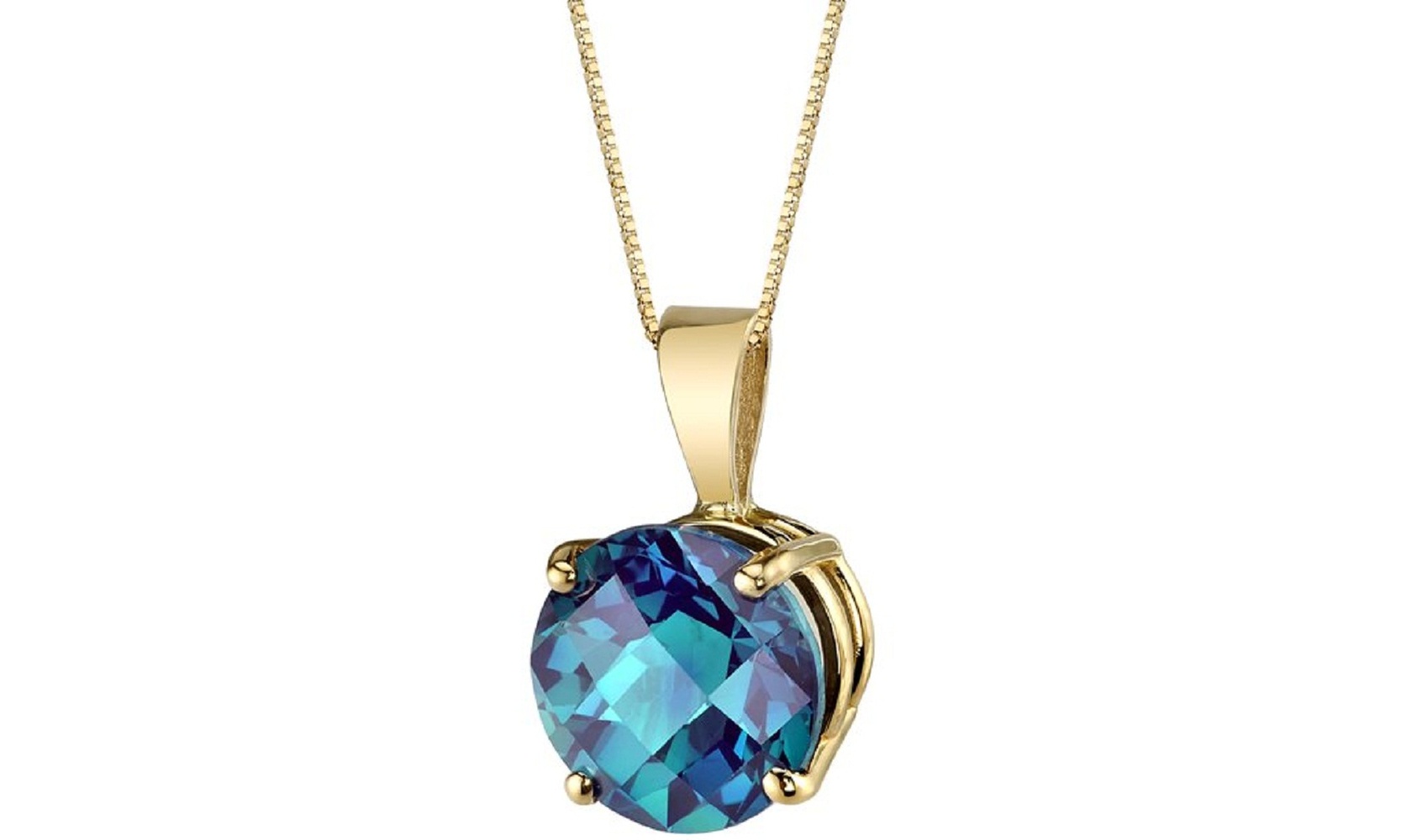 14k yellow gold plated 2 Ct Round Alexandrite 18 Inch Necklace