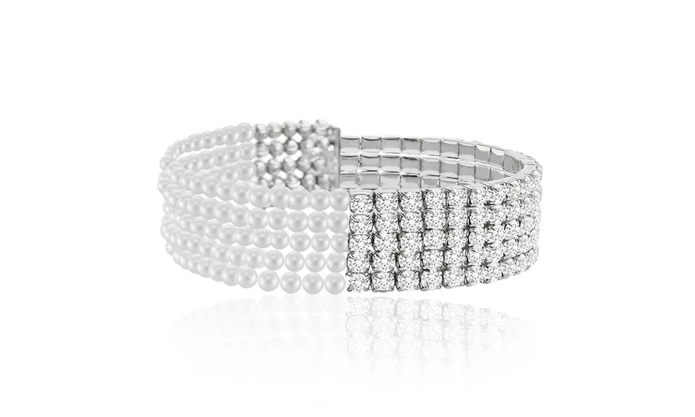 Brass Multi-Strand CZ Freshwater Pearl Bracelet - Primary Image