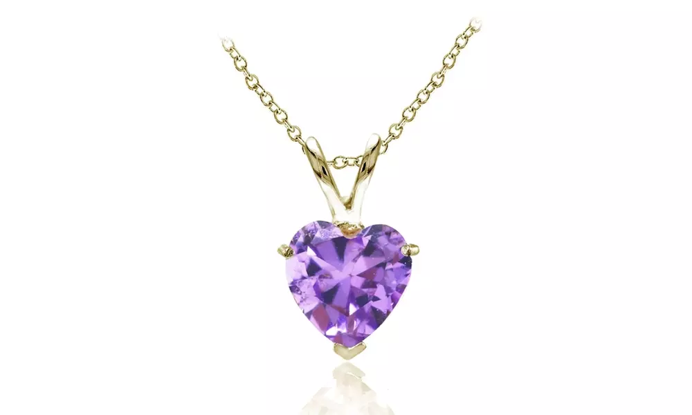 Yellow Gold Flash Sterling Silver Simulated Amethyst 7mm Heart Pendant Necklace - Primary Image