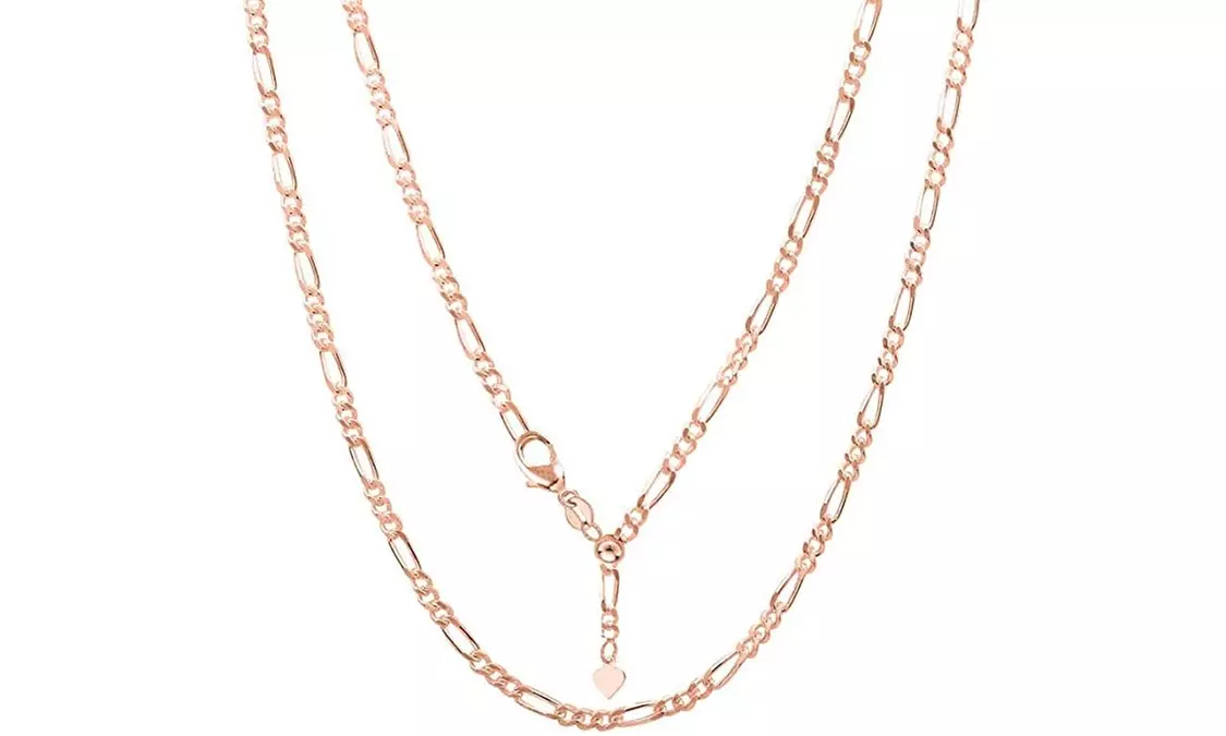 Italian Made Sterling Silver Adjustable 16 to 24 Inch Figaro Chain Neckalce - Second Medium