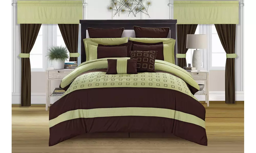 24 or 25 Piece Colbert Embroidery color block Bed In a Bag Comforter Set - Second Medium