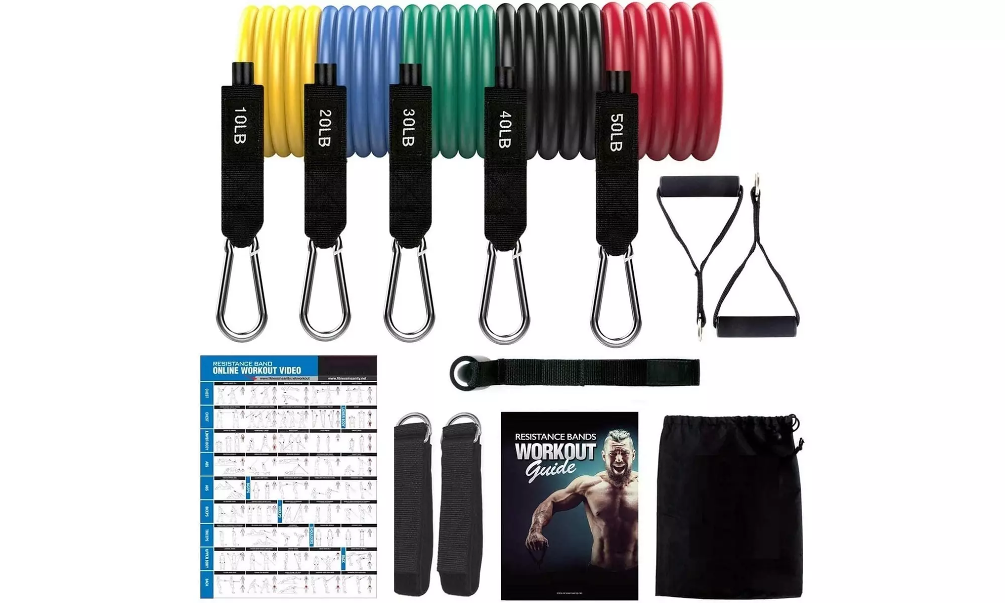 5-Piece Resistance Band Set - Stackable up to 150 lbs, with Storage Bag - Primary Image