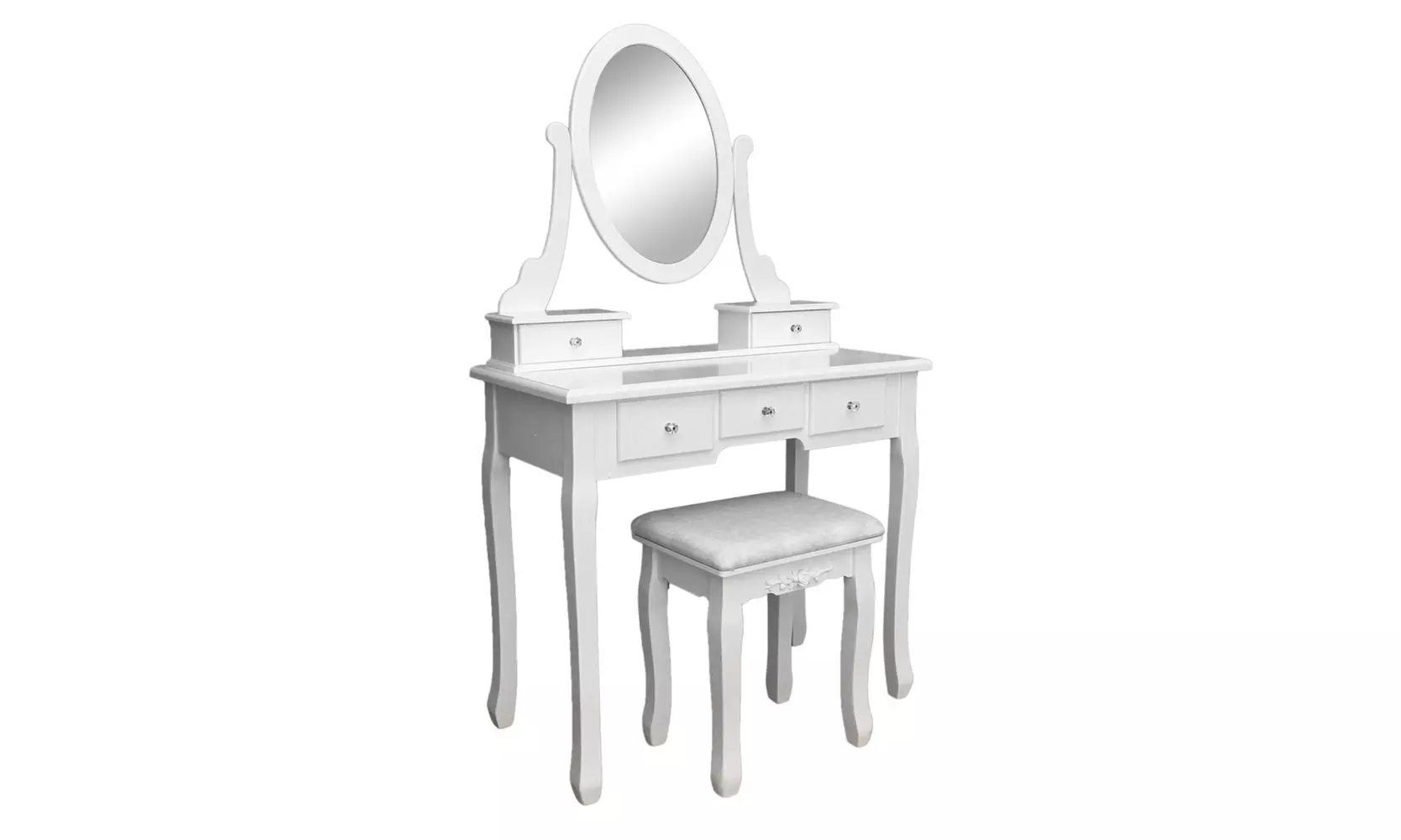 360 Rotation Single Mirror 5 Drawers Dressing Table White - Second Medium