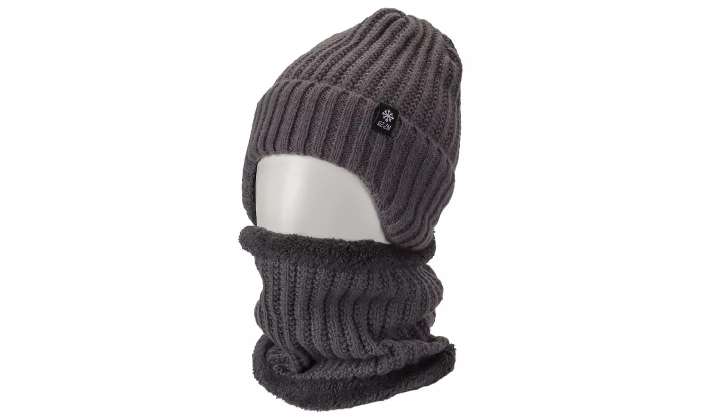 Men's Knit Winter Beanie Hat & Scarf Set 