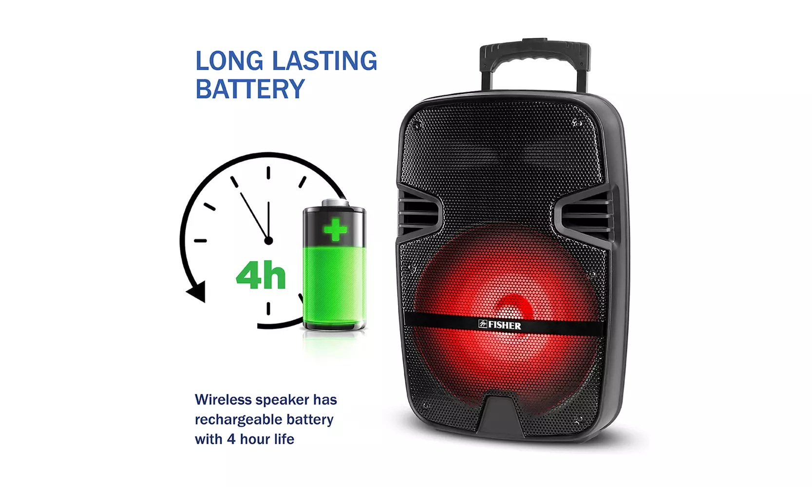  FISHER Speaker Bluetooth Wireless With LED Lights 2600w PEAK Power Karaoke - Primary Image
