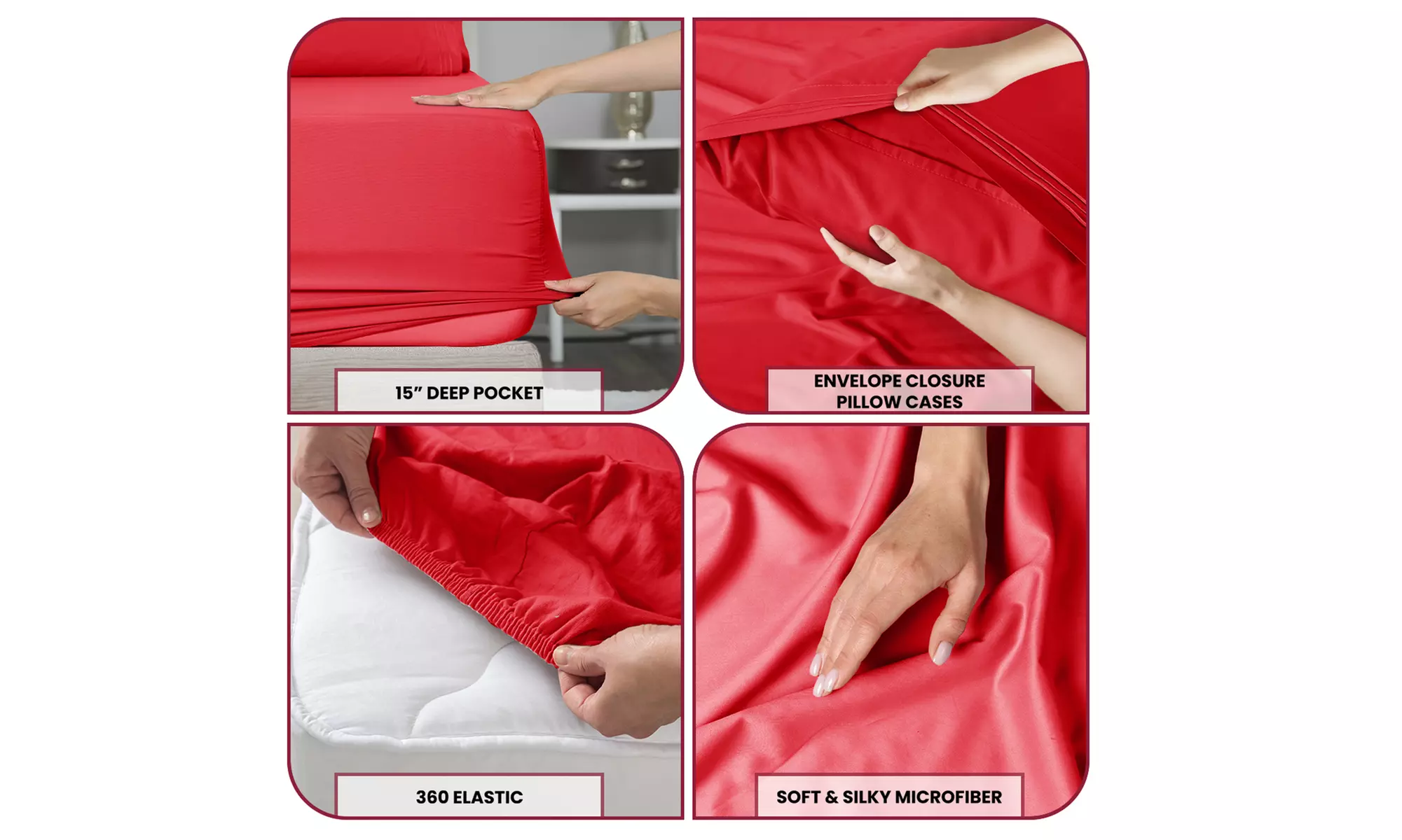 Lux Decor 4Pc Deep Pocket Sheet Set With Embroidered Pillowcases & Giftable Bag