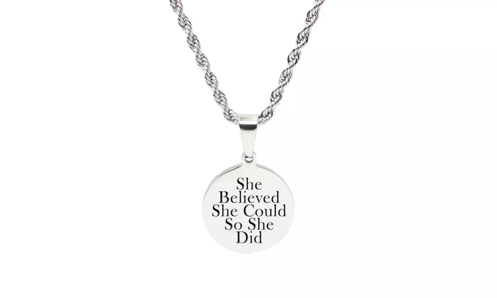 Pink Box Solid Stainless Steel Round Tag Inspirational Necklace - Primary Image