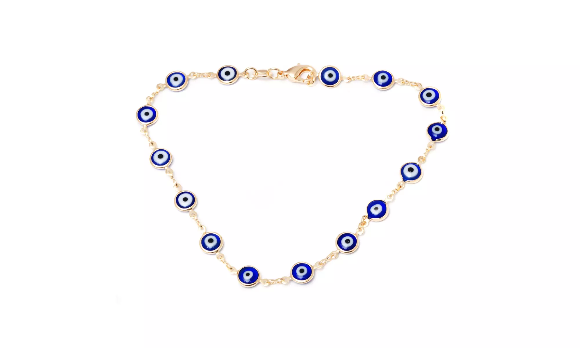 Gold Plated Blue Evil Eye Anklet - Primary Image