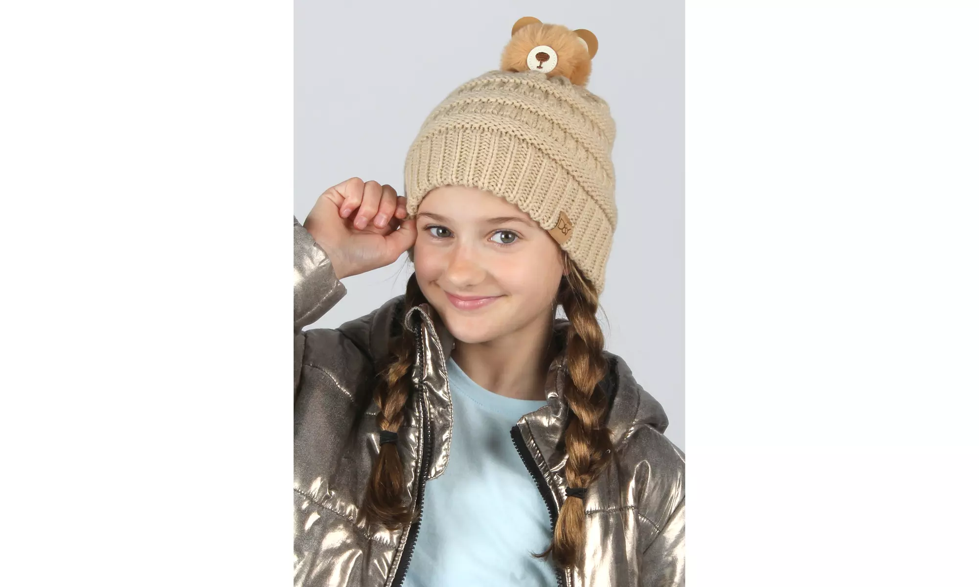 David & Young Kids Girls Baby Infant Winter Warm Winnie Knit Hat Beanie  - Primary Image