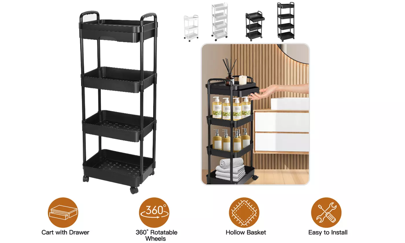 NewHome 3-Tier/4-Tier Rolling Storage Cart Mobile Shelving Unit Utility Cart