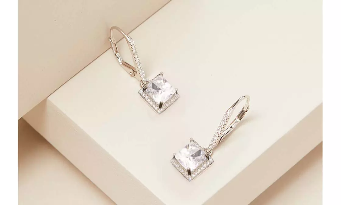 3.00 CT Trillion Or Princess Cut Crystal Earrings With Crystals From Swarovski