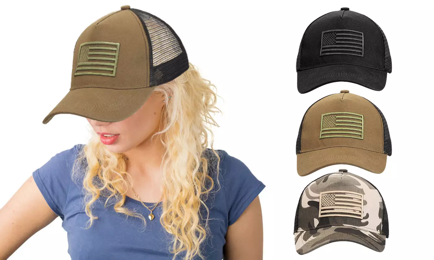 3D Embossed Logo American Flag Baseball Cap Trucker Hat