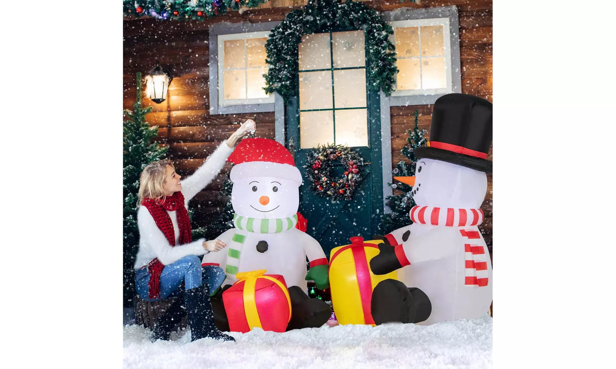 Costway Inflatable Christmas Santa Claus Helicopter Snowman Penguin Lights