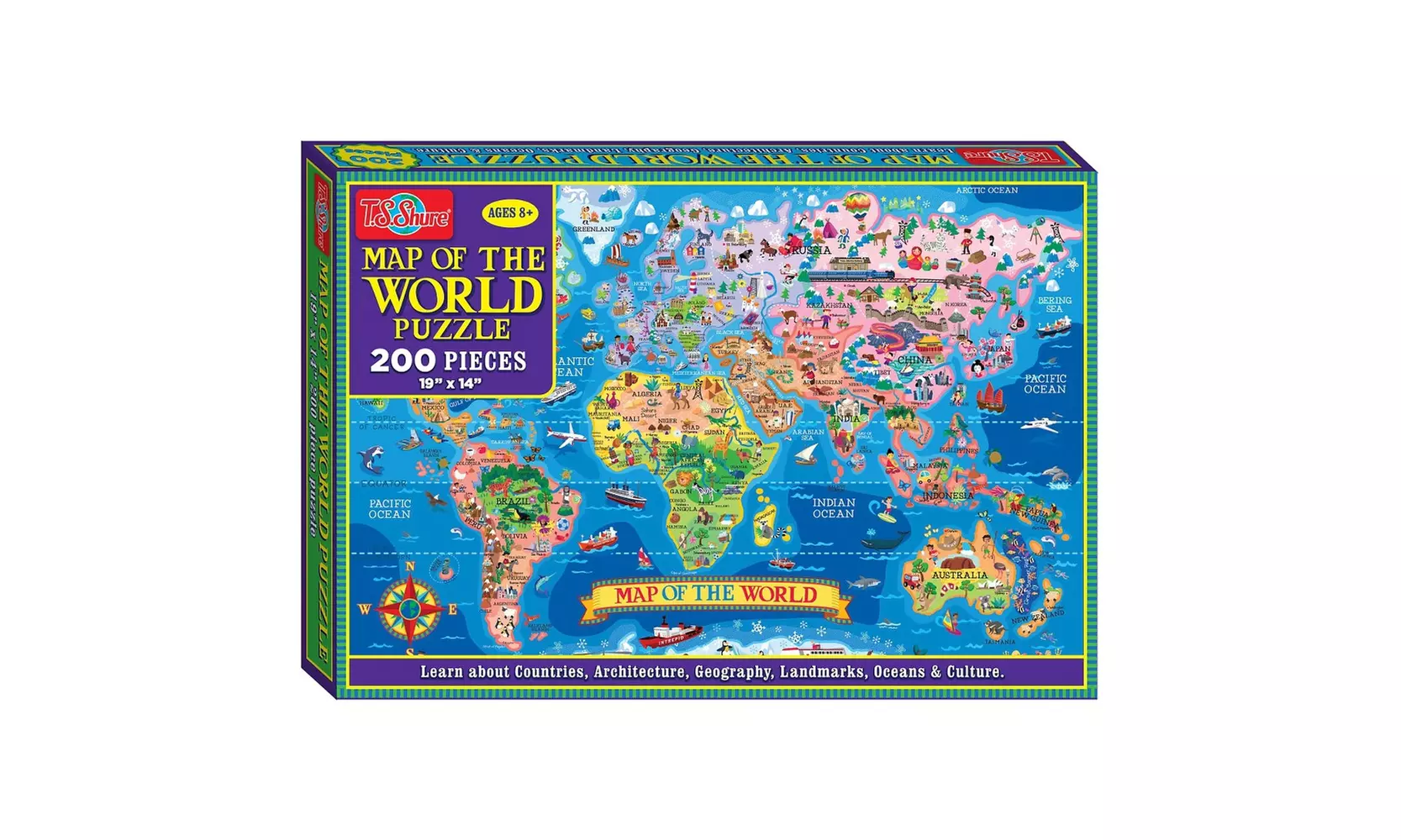 200 Piece Jigsaw Puzzle For Kids Teens -Educational Geography World Map Cartoon - Primary Image
